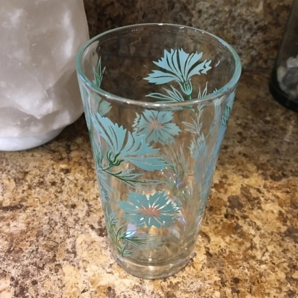 Vintage Swanky Swig Blue Cornflower Floral Tumbler